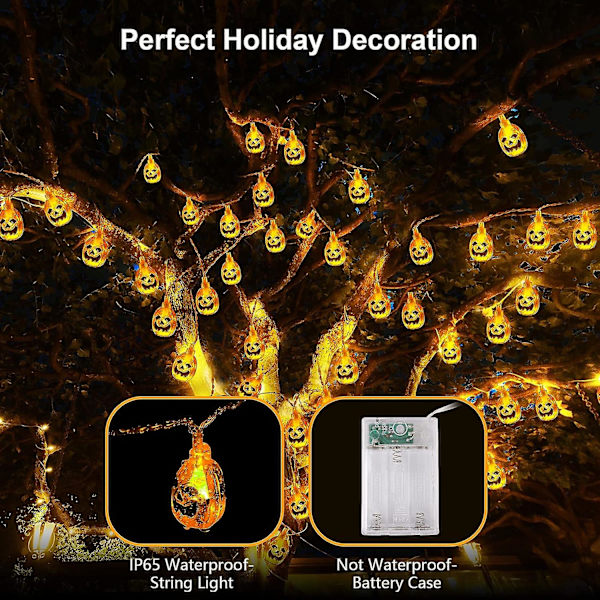Halloween String Lights, 3m 20 Led Halloween 3D Pumpkin String Lights Paristokäyttöinen, Ip65 Vedenkestävä Jatkuvasti päällä/vilkkuvat merkkijonot Hallowille Maple Leaf String Lights