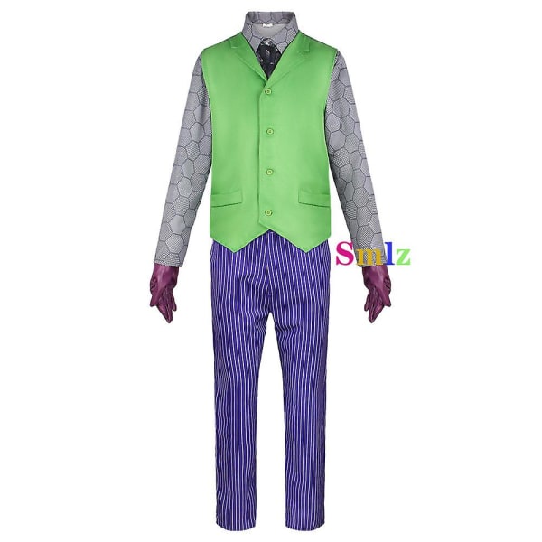 Elokuva Knight Joker -asu Heath Ledger Cosplay -puku Halloween Clown univormu Violetti Takki Trench Vest Housut Täysi setit L