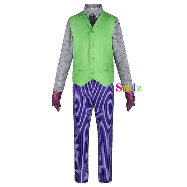 Elokuva Knight Joker -asu Heath Ledger Cosplay -puku Halloween Clown univormu Violetti Takki Trench Vest Housut Täysi setit XL