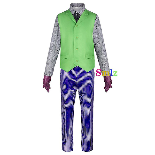 Elokuva Knight Joker -asu Heath Ledger Cosplay -puku Halloween Clown univormu Violetti Takki Trench Vest Housut Täysi setit XXL