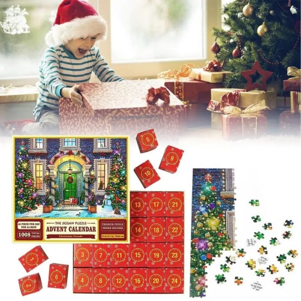 Adventskalender 2023 for barn og voksne 1008 brikker puslespill 24 dagers julenedtellingskalender Familiespill Julegaver