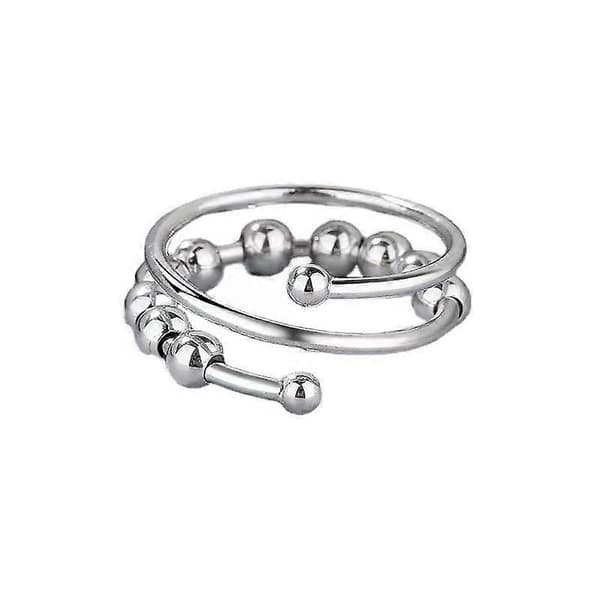 Angstring Regnbueperler Angstring Kvinder Justerbar Roterende Perler Åben Ring Antistress Fidget Ringe Gave til Datter B Sliver adjustable