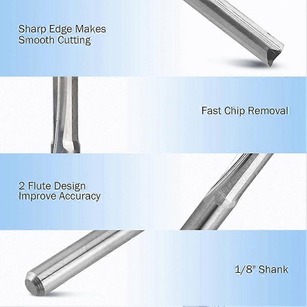 10 stk. 2 Fløjte CNC Router Bits 3,175 mm Lige Spor Wolfram Stål Fræser til Træ Plast