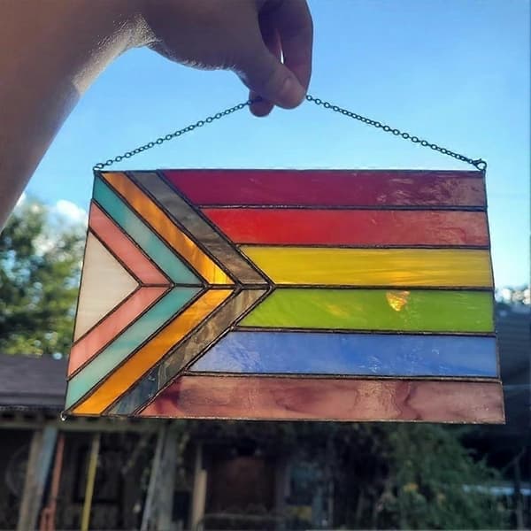 Progress Pride Glassmaleri Flagg Solfanger, Pride Flagg Solfanger for Vinduer, Pride Flagg Akryl Solfanger Håndverk, Vindusdekor Gave 1pcs
