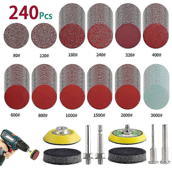 240 kpl 2 tuuman 50 mm:n hiomalaikkojen sarja 80-3000 karkeusasteen hiomapaperi- ja kiillotuslaikkasarja Dremel-pyörötyökalulle, hiomapaperitarvikkeet