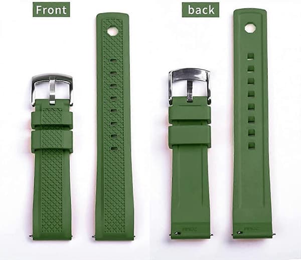 AVEKI Urremme 20mm Rustfrit Stål Spænde Quick Release Fluoro Gummi Urrem Til Mænd, Army Grøn