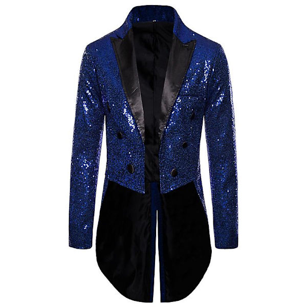 Mænd Skinnende pailletter Glitter Udsmykket blazerjakke Mænd Natklub Baldragt Blazer Kostume Homme Singers Scenetøj Smoking Ny Navy Blue L