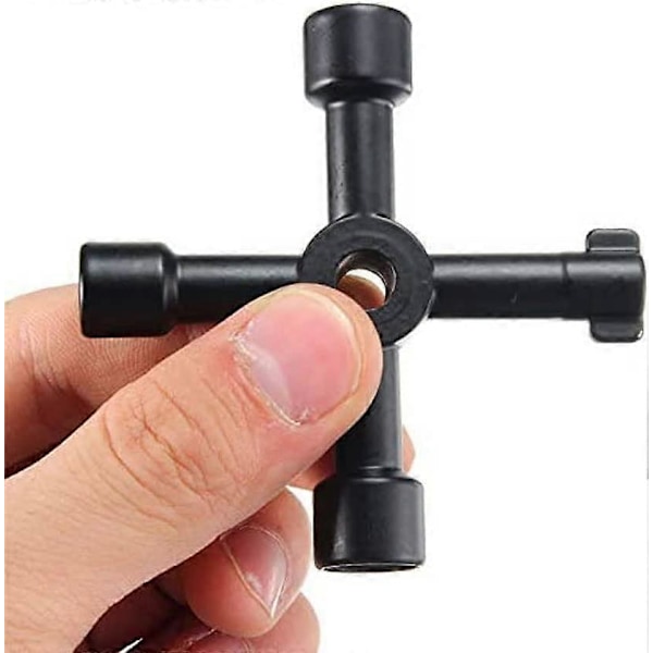 2st 4-Vägs Multifunktionsnyckel Universal Korsnyckel Gas Zinklegering Nyckel(Svart)72mm