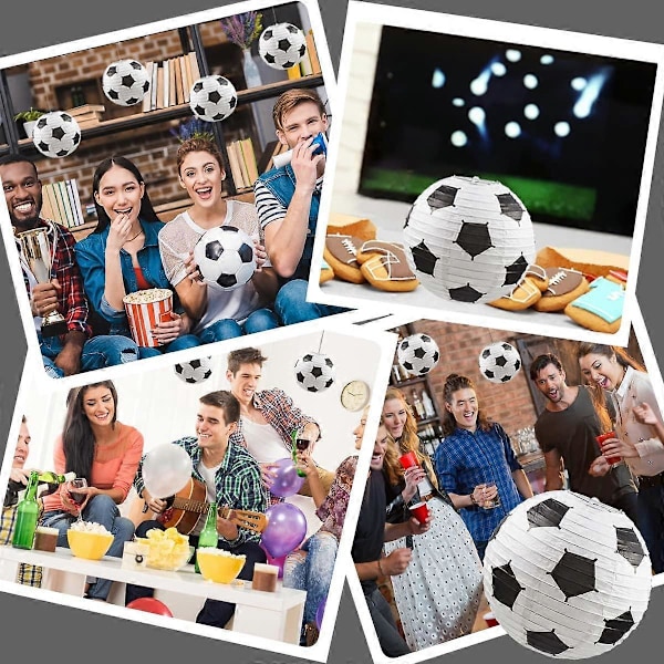 4 stk. 20 cm Fodbold Papirlanterne Dekoration Fodboldmål Fødselsdagsfest Dekoration