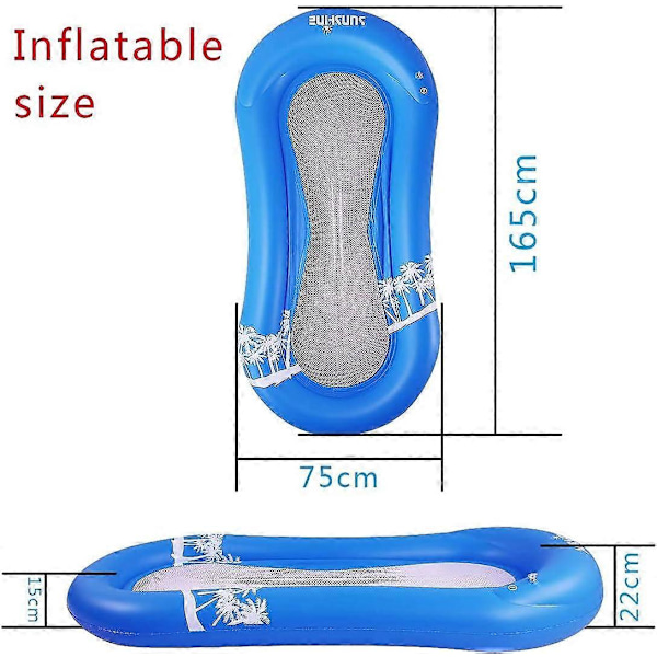 Uppblåsbar Hängmatta Poolmadrass med Flytande Nät Uppblåsbar Flytande Hängmatta Säng Pool Vattenmadrass för Vuxna (165 x 75cm, Blå)