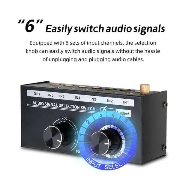 Audio Switch - 6-vejs 3,5/6,35 mm Stereo Audio Switch - Signal Kilde Switch Selector Splitter Box