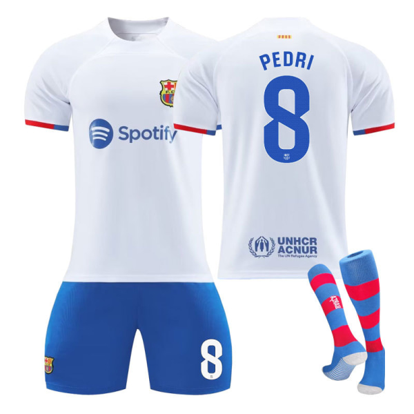 23-24 Barcelona ude hvid nr. 9 Lewandowski trøje nr. 8 Pedri 21 De Jong 6 Garvey fodbolddragt NO.8 PEDRI 2XL