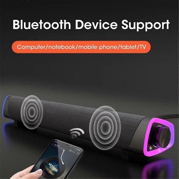4D Computer Højttaler Bar Stereo Lyd Subwoofer Bluetooth Højttaler til Laptop Notebook PC Musikafspiller (Sort)