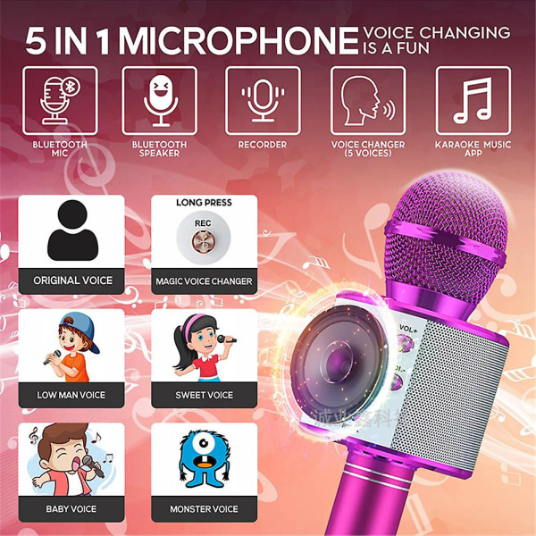 5 i 1 trådløs karaoke mikrofon bærbar håndholdt mikrofon høyttaler Maskingaver Rose Red