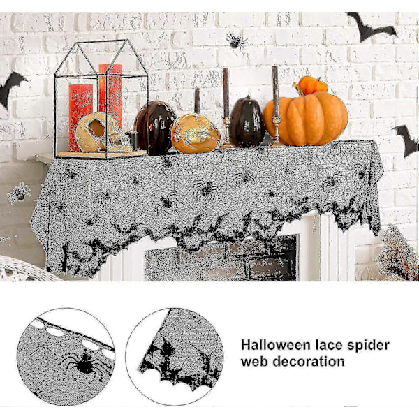 Halloween Spets Fönstergardin Spindelnät Fladdermöss Dörrgardin Lampskärm Eldstad Tygdekor