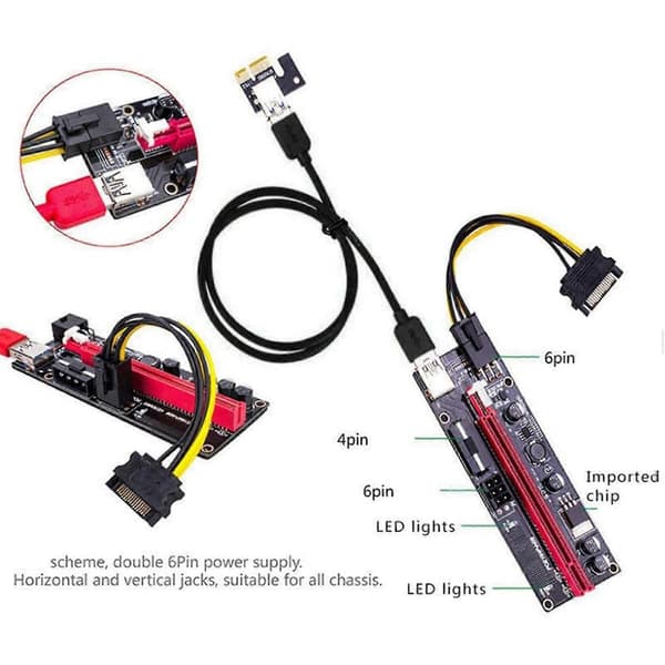 PCI-e Riser Card Express Kabel 1x Til 16x Grafisk Forlængerkabel 60cm USB 3.0 Forlængerkabel (sort linje)