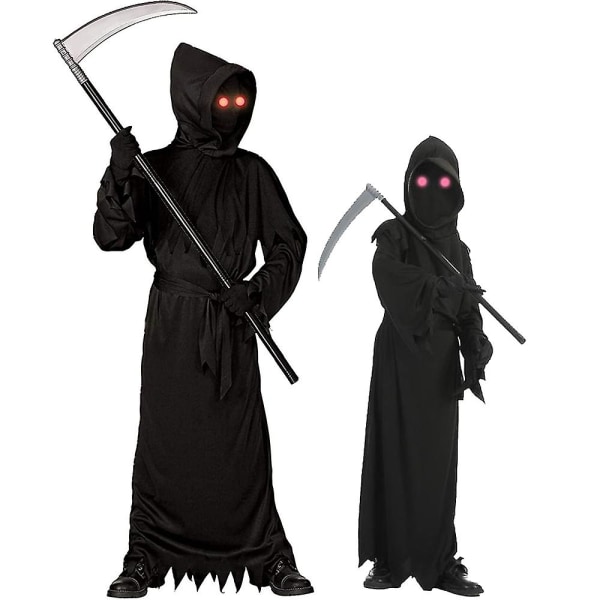 Unisex mænd Voksen Phantom Halloween kostume med lysende røde øjne Drenge Grim Reaper kostume til børn Adult M