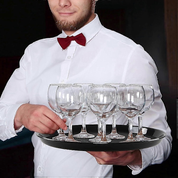 4-pak Plastik Runde Restaurant Serveringsbakker, Runde Skridsikre Bar Serveringsbakker, Sort -X