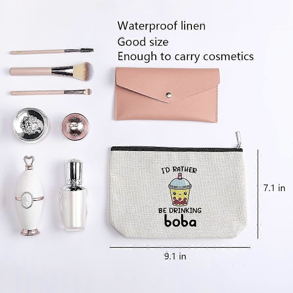 Boba Tea Elsker Gaver, Boba Gave, Boba Kawaii Sminkeveske for Jenter Venn Datter, Reise Toalettmappe Sminkeorganisator Glidelåspose - Jeg Vil Heller Drikke