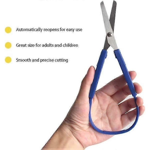 3-pack 19,5 cm öglesaxar, greppsaxar med självjusterande öppning för barn, förskolebarn, 3 färger (blå)