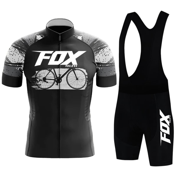 Sommar kortärmad cykeltröja Set Andas MTB Mountain Racing Bike Jersey Bib Shorts Herr Cykelkläder FOX TELEYI multi M