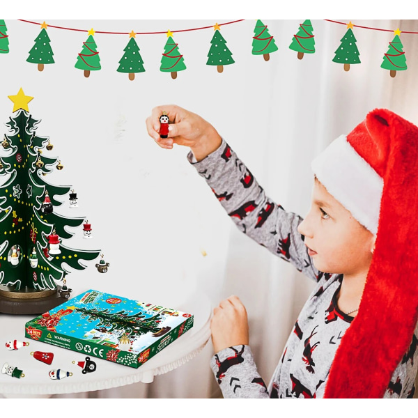 Adventskalender 2023 24 dages julenedtællingskalender Trætræ med ornamenter Bordplade DIY Minitræ til jul Green