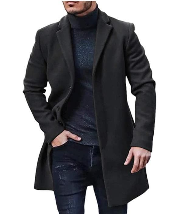 Mænds uldfrakke i midtlængde trenchcoat Black M