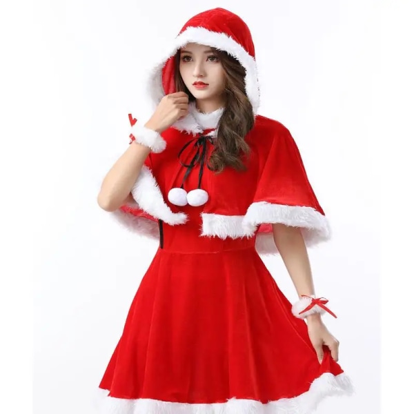 Julemandskjole Rød kjole med imiteret pelskant Fru julemandskostume Juletøj til Cosplay Stage Performance Party separate bodysuit