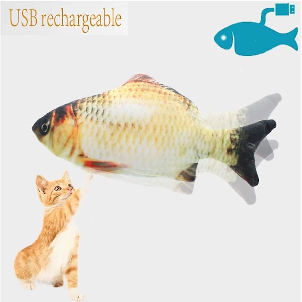 Fiskleksak för katter, 28 cm rörlig fiskleksak med sensor för katt/kattunge som biter, tuggar och sparkar - interaktiv realistisk plyschsimulering