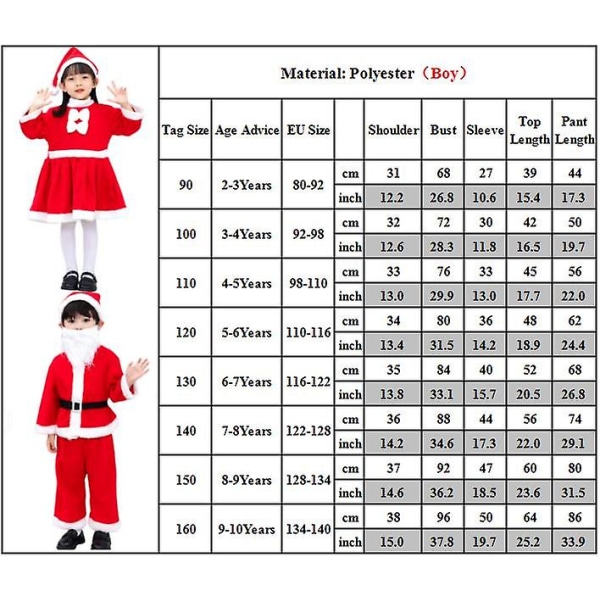 Jul Barn Julenissen Mr. Santa Ms. Nisse Kostyme Dress Antrekk Sett Fancy Dress Gutter Jenter Fest Cosplay Boy 5-6Y