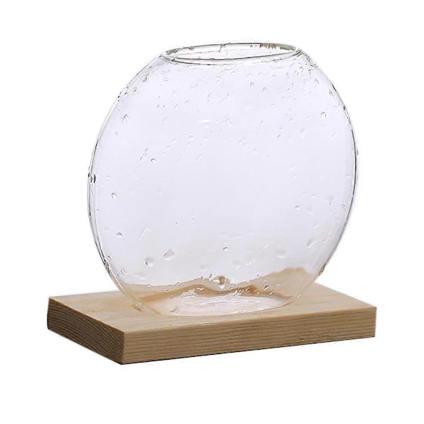 Glas Hydroponisk Blomkruka Vas Terrarium Behållare med Ställ Trä