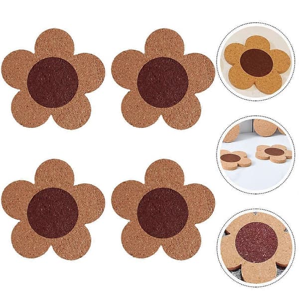 Blomster Kork Coaster Pad til Isolering 4 Stk Assorteret Farve Træ