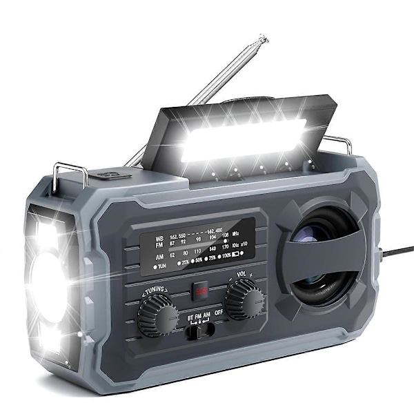 Nödväderradio, 8000mAh Solcell & Vevradio