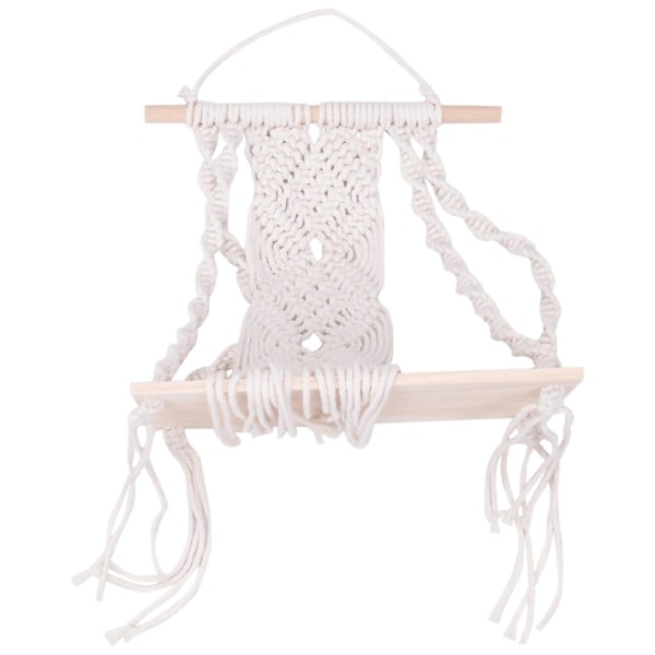 Boho Makrame Vegghylle Håndlaget Vevd Dusktapetseri Hylle Tre Flytende Oppbevaringshenger for