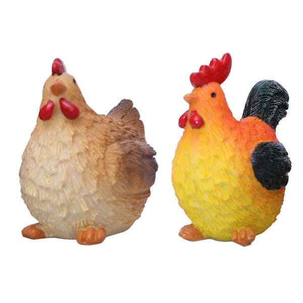 2 STK. Mini-modeller af høne og kylling i harpiks, perfekt til hjemmeindretningsentusiaster og samlere, mini-dyrefigurer