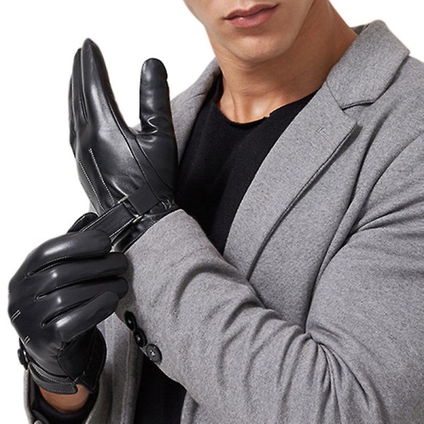 Evago getskinnshandskar i äkta läder för män, varm plysch pekskärm sms:a kör motorcykelhandskar M