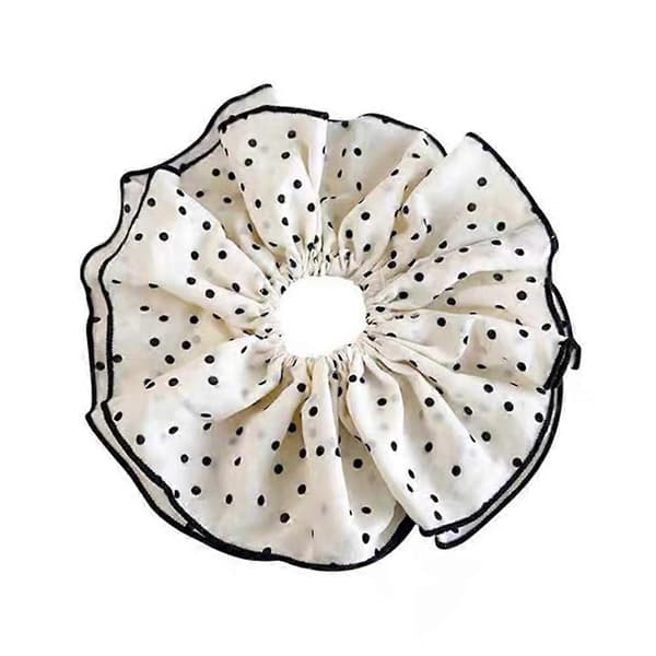 Koreansk Polka Dot Hårelastik - Tyktarms Scrunchie til Kvinder White