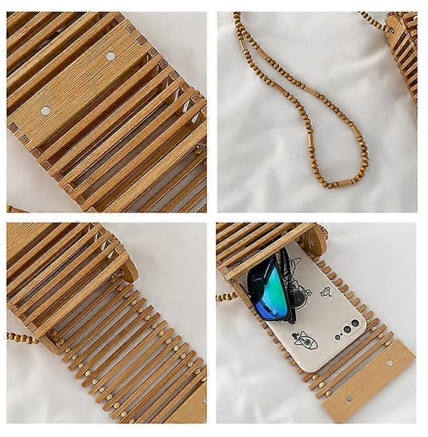 Mini Axelväska Bambuväskor Sommar Strandväskor Naturliga Crossbody Väskor Plånbok