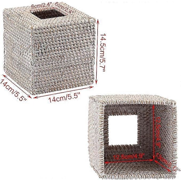 1 stk. Firkantet Rattan Boks til Serviet Dekoration - Papirserviet Opbevaringsboks Servietboks Napkin Organizer til Hjemmekontor
