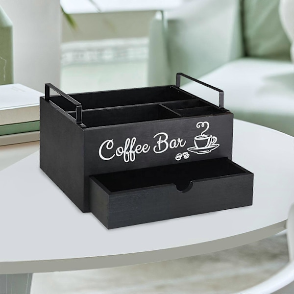 Kaffestasjon Organizer for Benkeplate Oppbevaringskurv, 2-lags Rustikk Kaffebar Dekor Tre Kaffekapselholder for Kontor Kafé