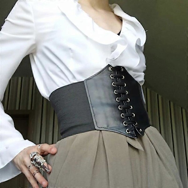 Mote Kvinner Korsett Bredt PU Lær Girdle Slanking Kroppsbelter Damer Elastiske Høy Midje Belter Cinto Sobretudo Feminin Ceinture