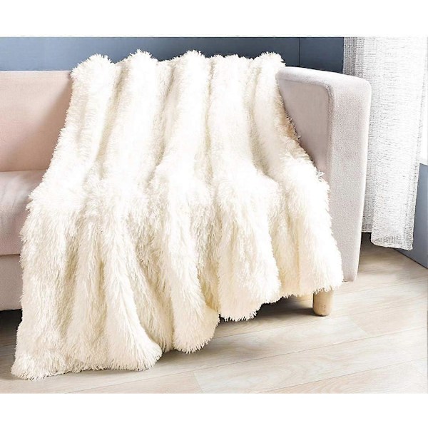 Erittäin pehmeä fleecepeitto 80*120cm pitkäkarvainen ylellinen lämmin sohva- ja sänkypeitto (kermanvalkoinen)