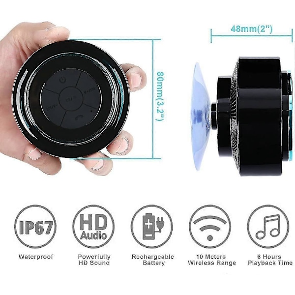 Bluetooth Brusebadshøjttalere, Bærbar Trådløs Vandtæt Højttaler (sort & blå)