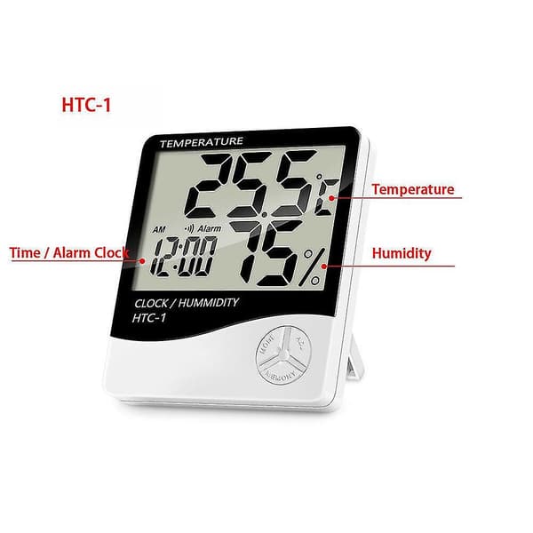 Digital LCD Termometer Hygrometer Luftfugtighedsmåler Værelse Indendørs Temperatur Ur
