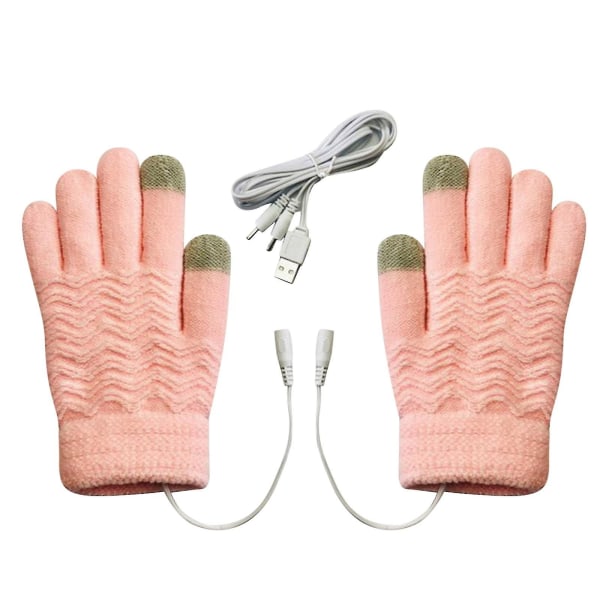 Usb-opvarmede handsker Elektrisk opvarmede vanter Damer Vinter Varm Dobbeltsidet Opvarmning Fuldhænder Usb Genopladelige Handsker Pink