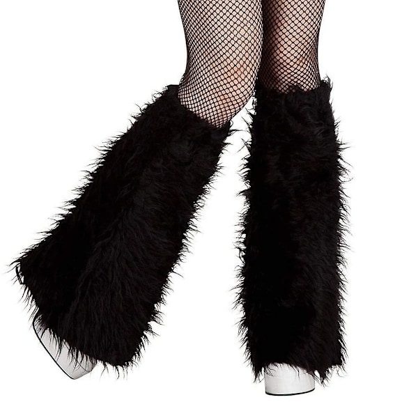 Furry Fuzzy benvärmare för kvinnor Lång benvärmare manschett Varmare stövelmanschett BLACK