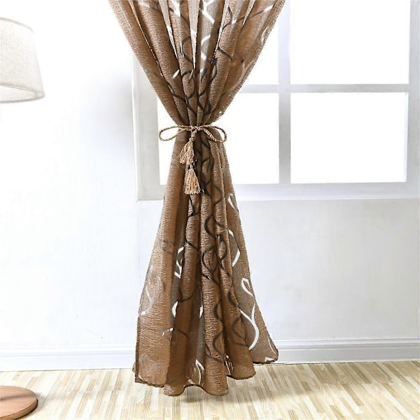 100*200cm Vindus Voile Gardinpanel Transparent Tyll Drape Kaffe