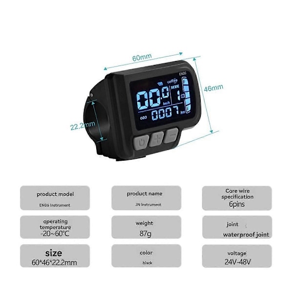 LCD-EN06 Elektrisk Cykel LCD Display Meter Dashboard Panel med USB 24V 36V 48V til Mountainbike Ele