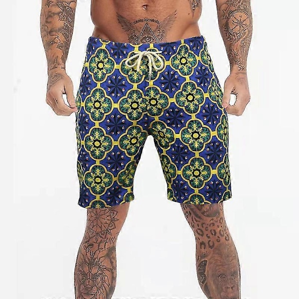 Herr Strandshorts med Dragsko, Lös Passform, Sommar Mini Byxor, Elastisk Midja