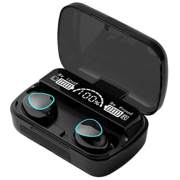 Trådløst headset Bluetooth V5.1 LED-display Stereo Mini-øretelefon med håndmikrofon sort